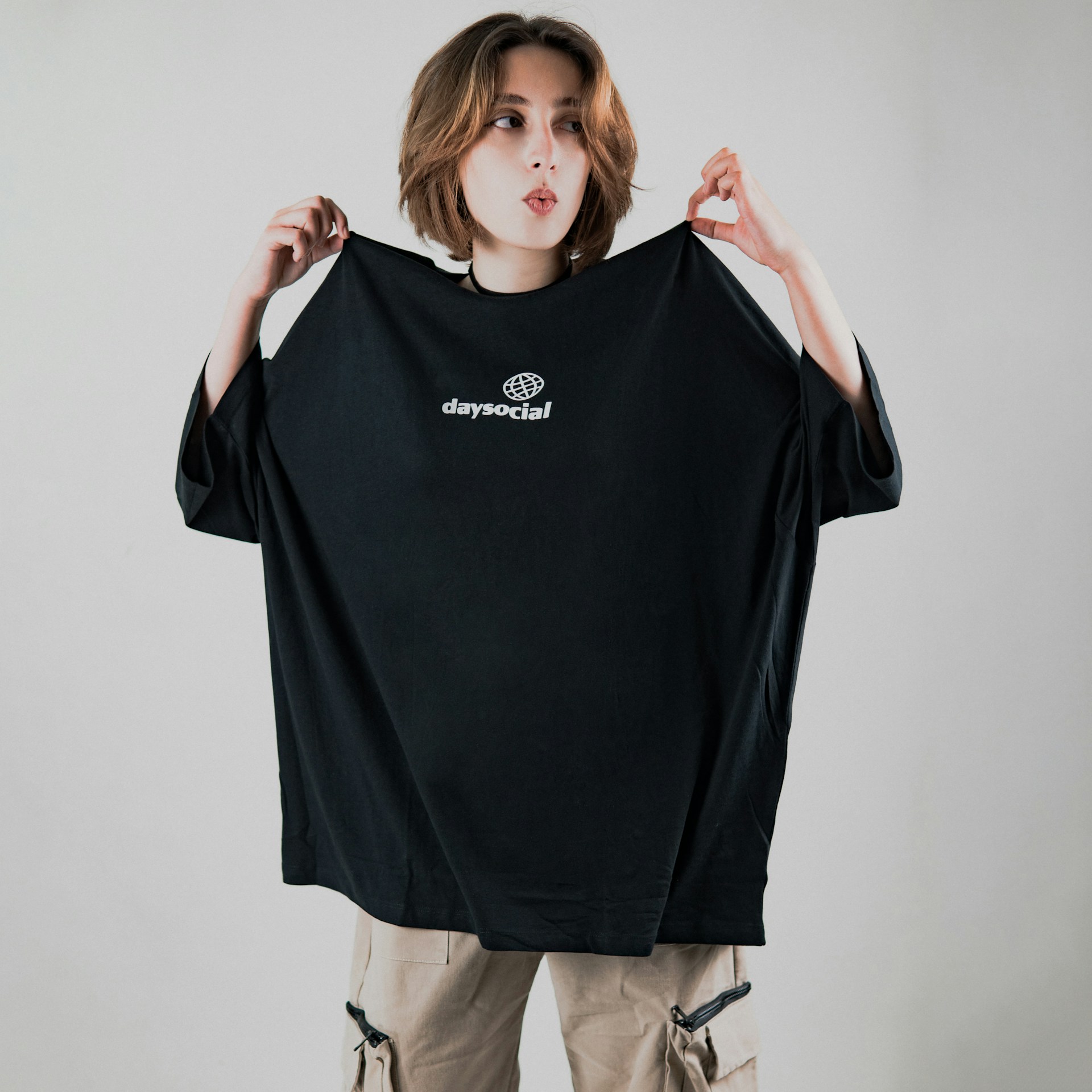 a woman wearing a black shirt