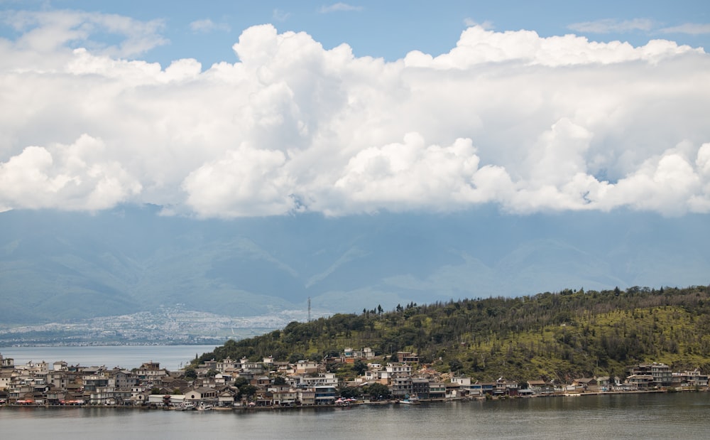 a city next to a body of water