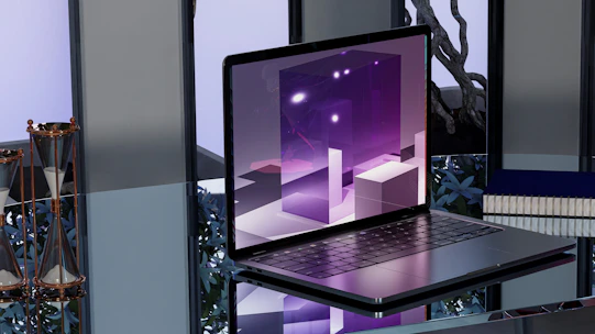 A sleek laptop screen showing a make.com automation workflow in progress.