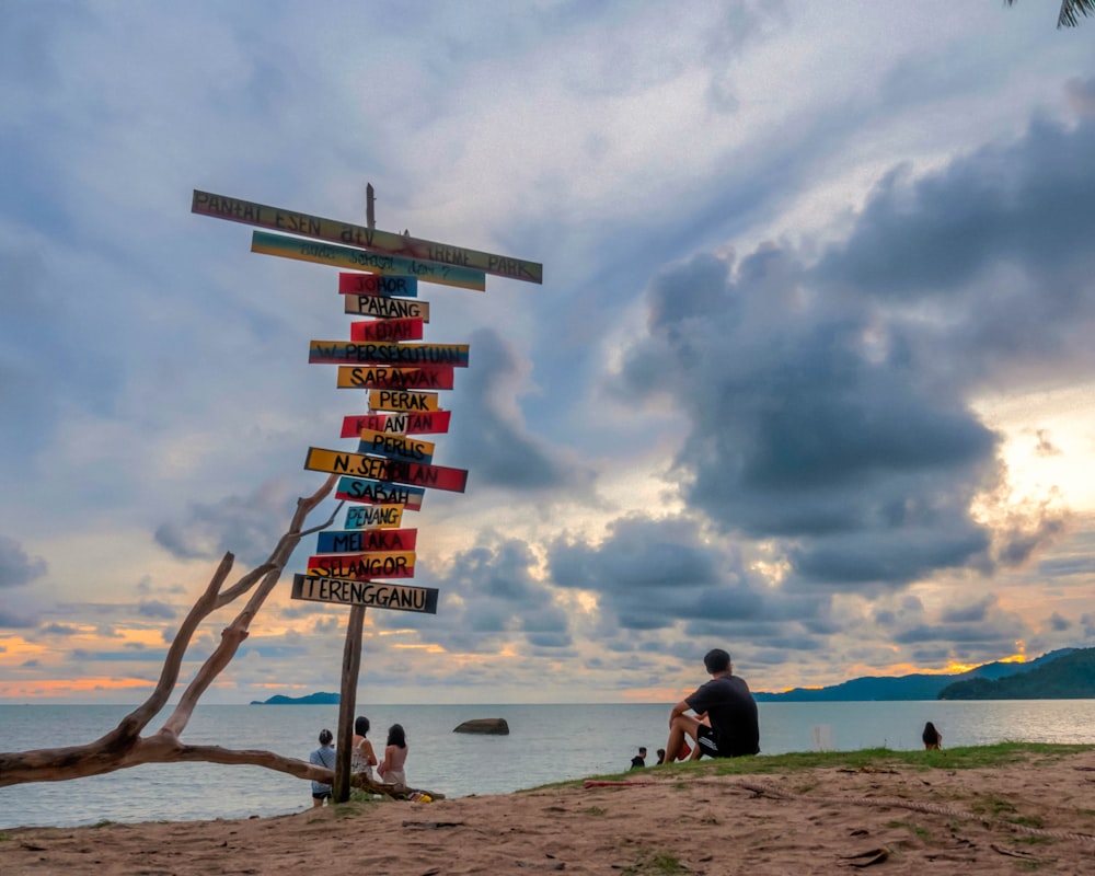 a sign on a beach