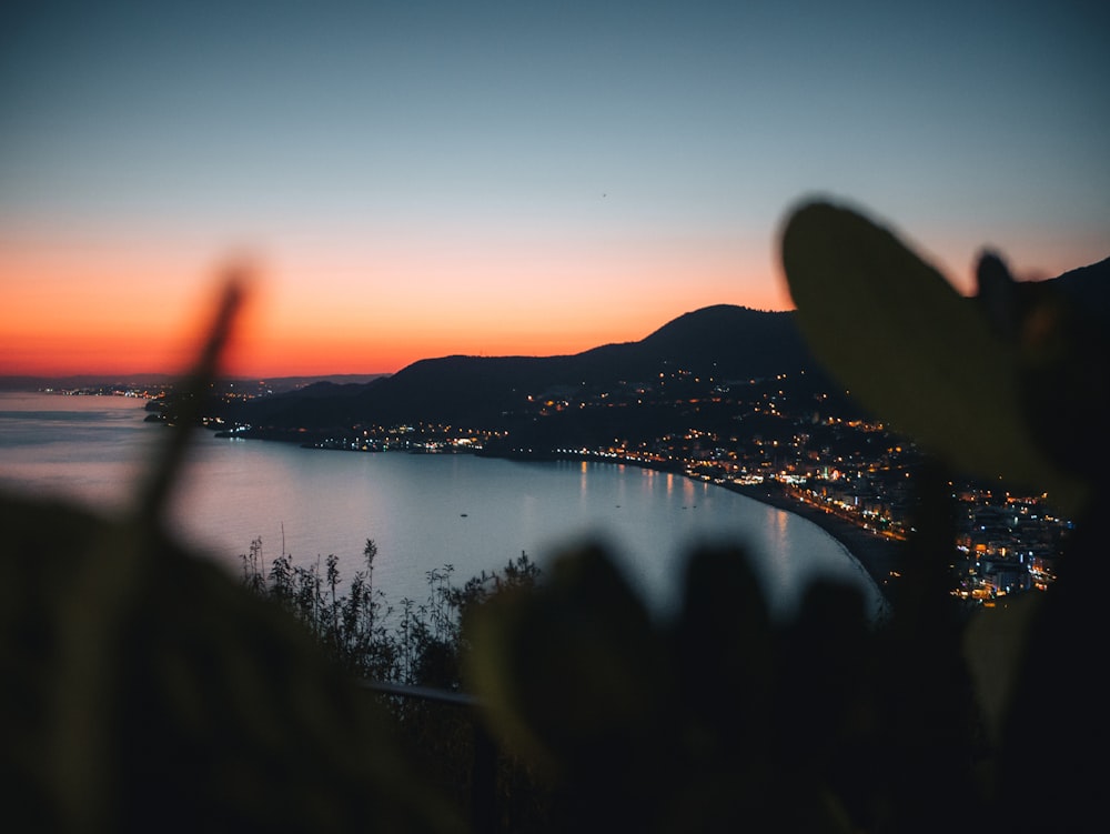 a sunset over a lake