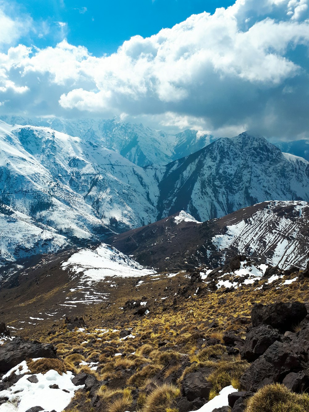 a mountain range with snow