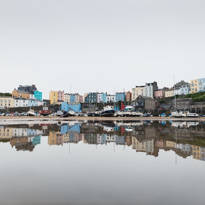 a body of water with buildings along it