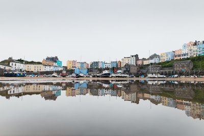 a body of water with buildings along it