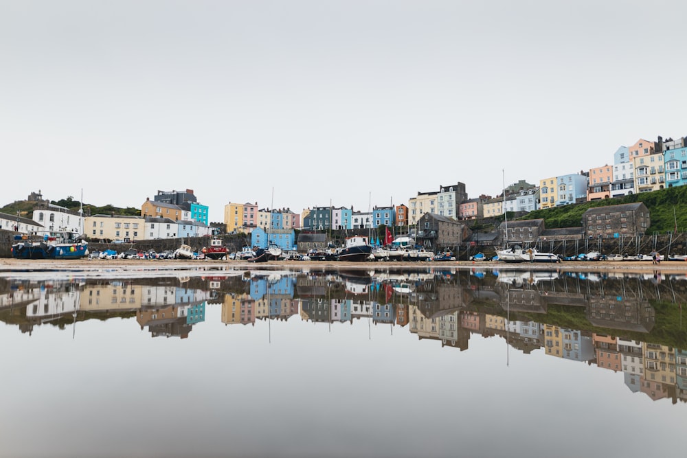 a body of water with buildings along it