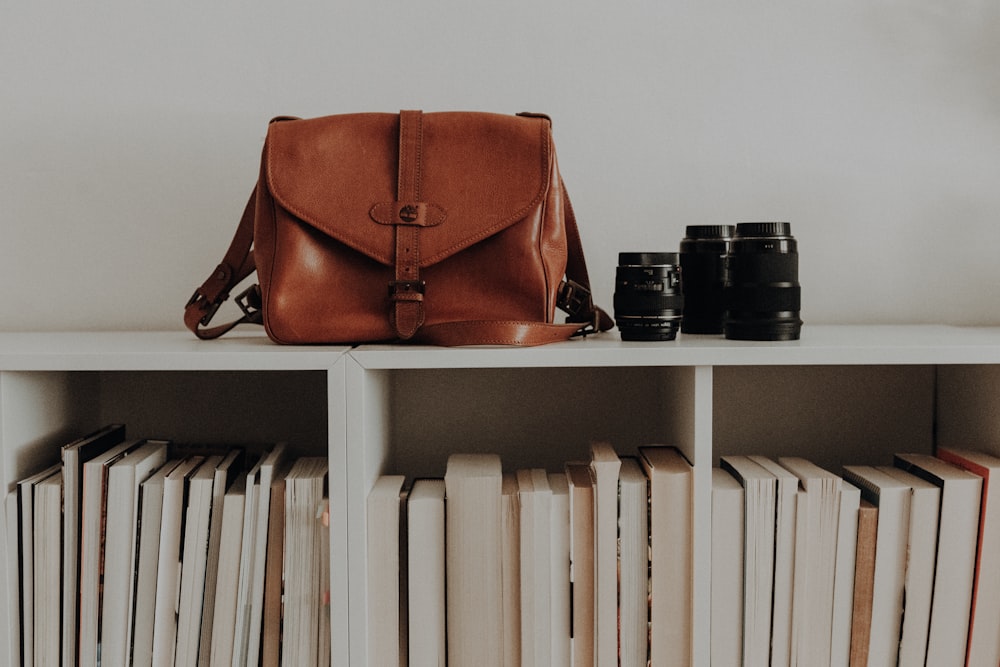 a purse on a shelf