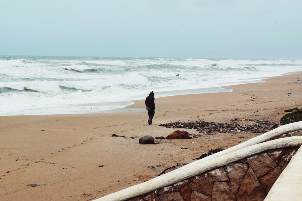 a person walking on a beach