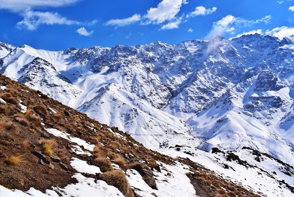 a mountain with snow