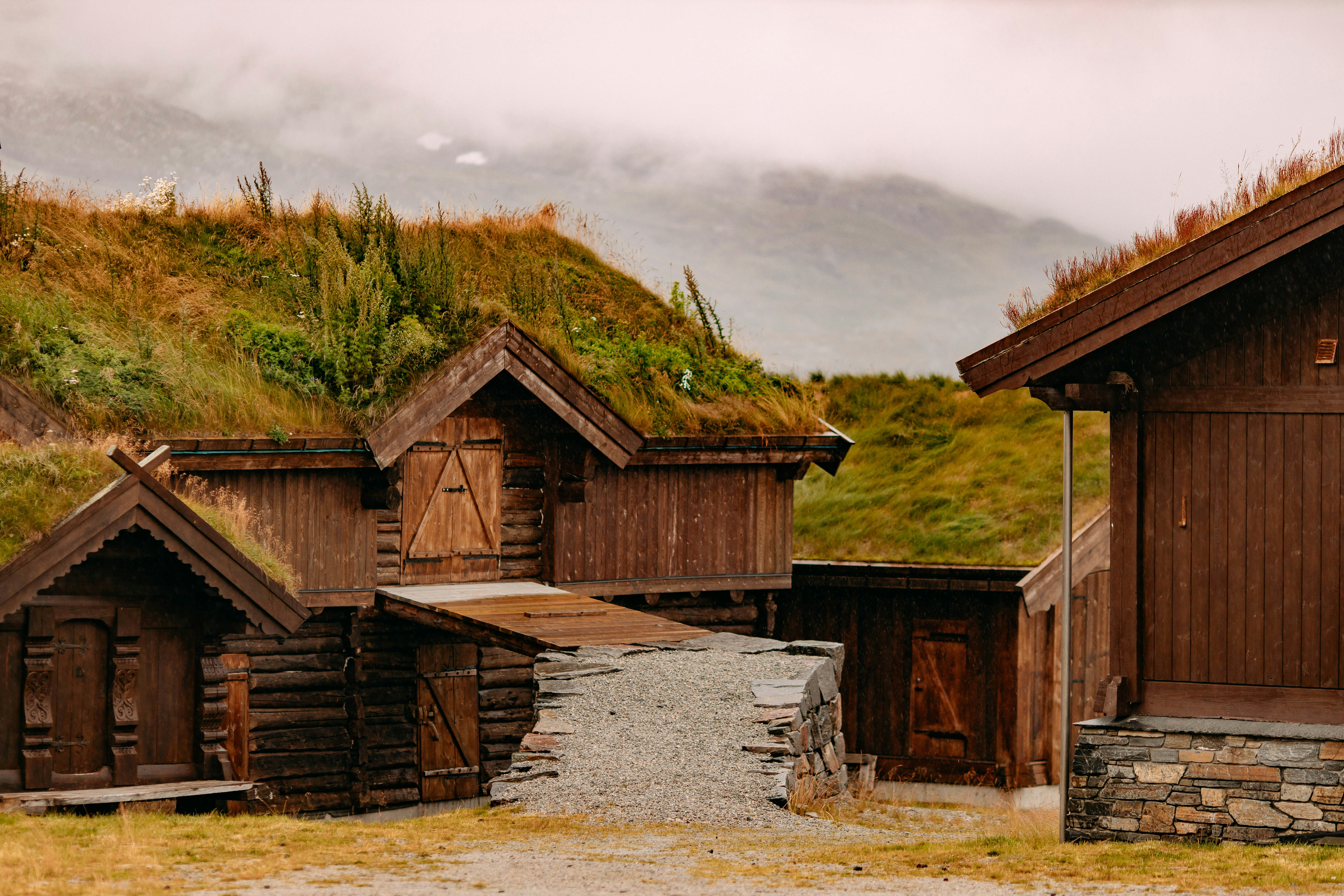 a group of wooden buildings