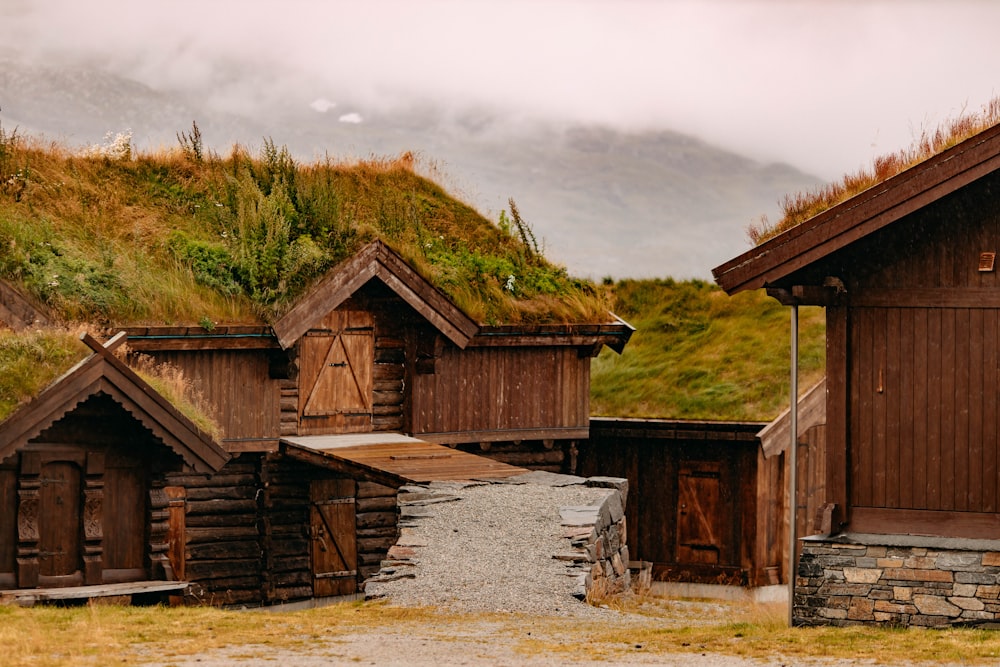 a group of wooden buildings