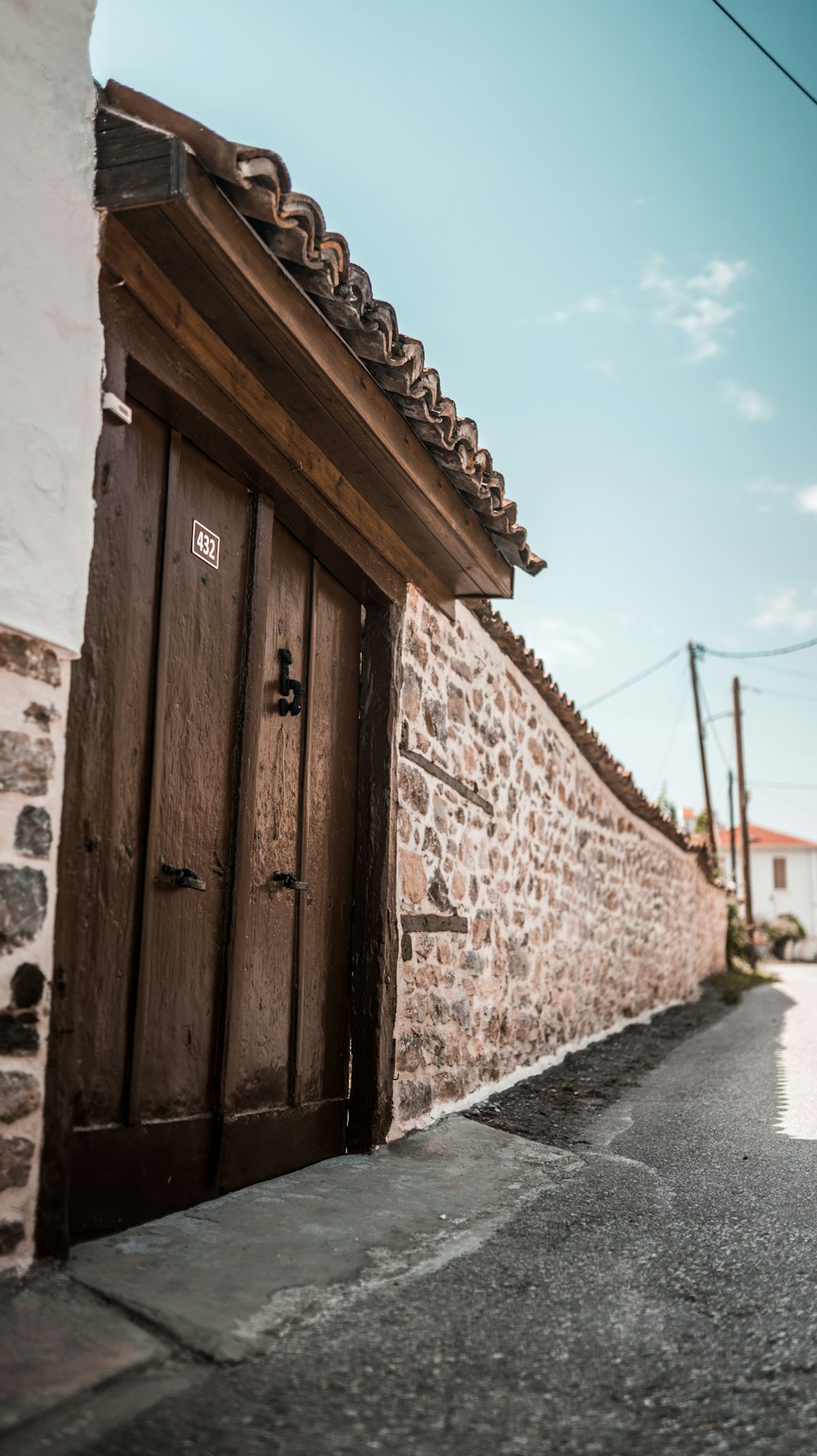 a wooden door on a building