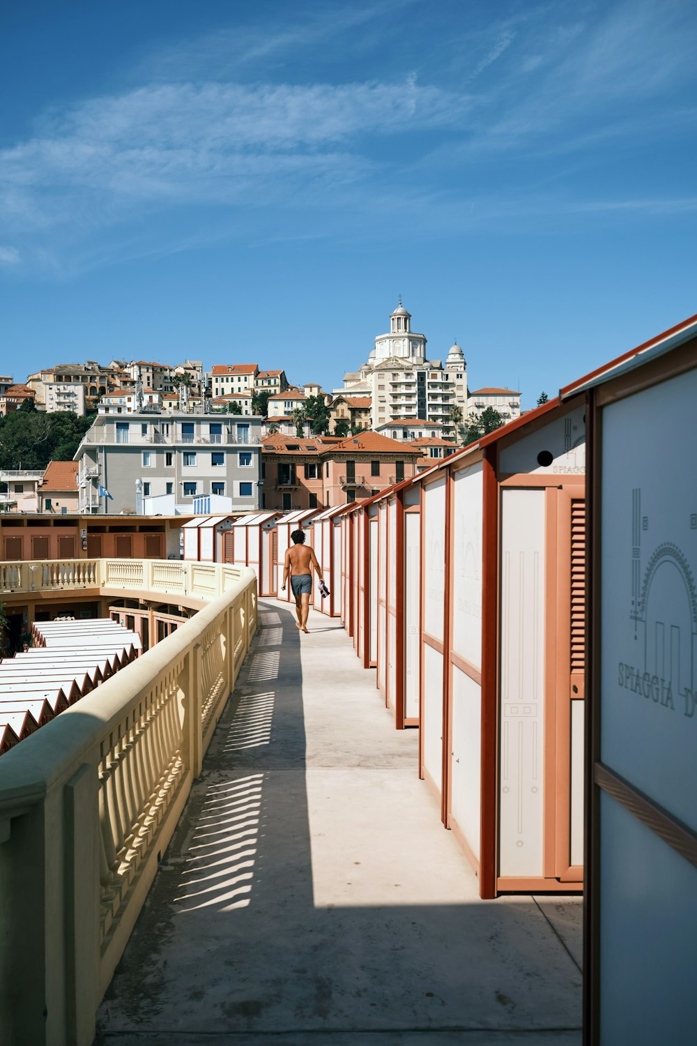 a person walking on a bridge