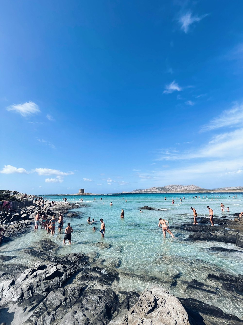 a group of people at a beach