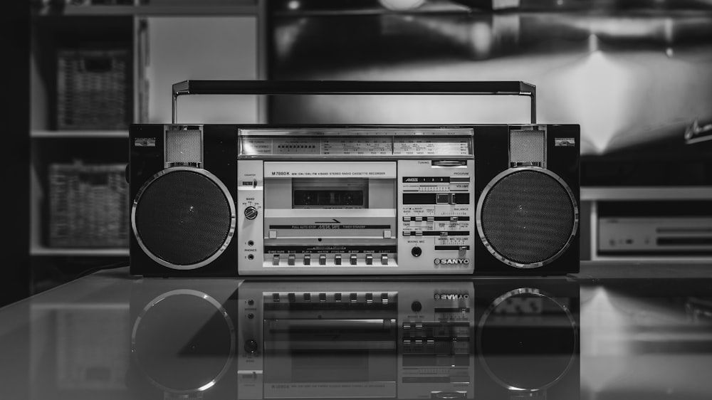 a black and white photo of a speaker system