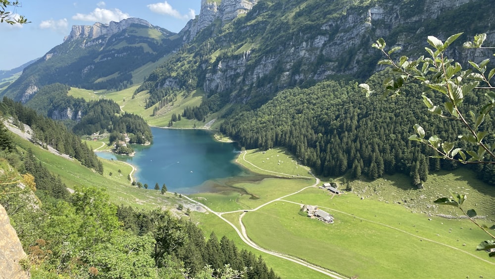 a lake surrounded by mountains