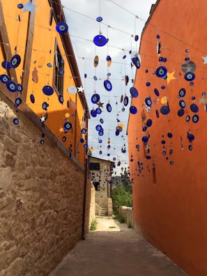a walkway between two buildings