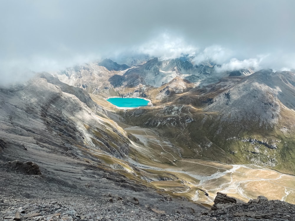 a mountain with a valley below