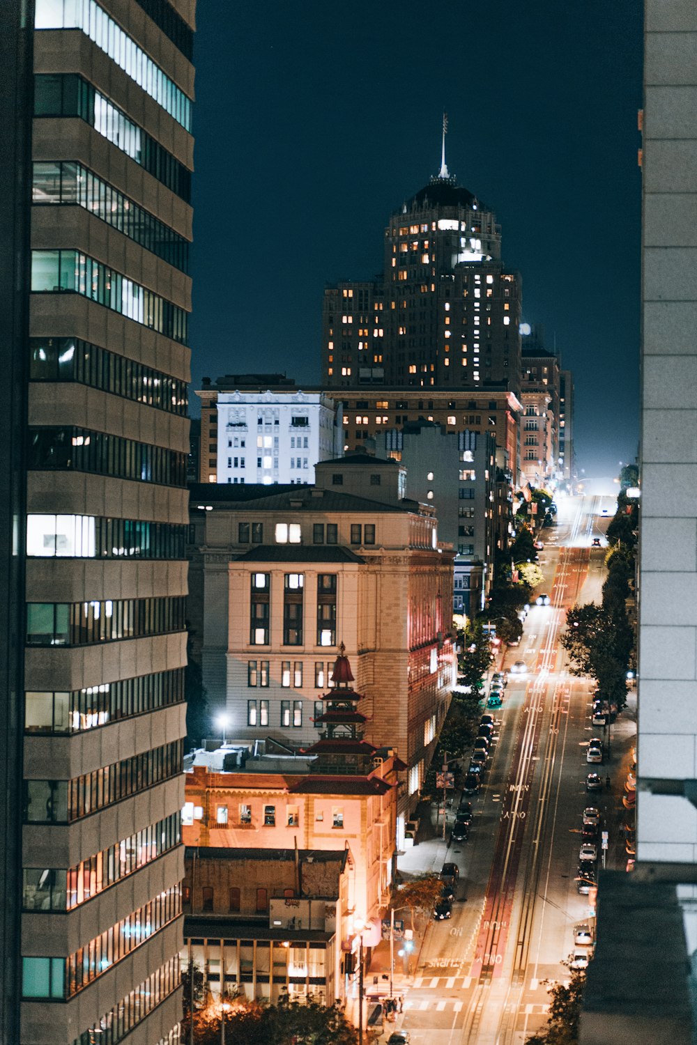 a city street at night