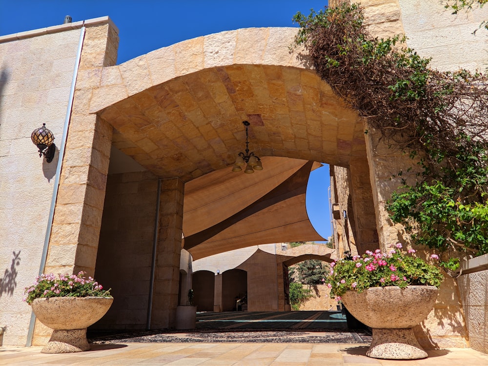 a building with a large arched doorway