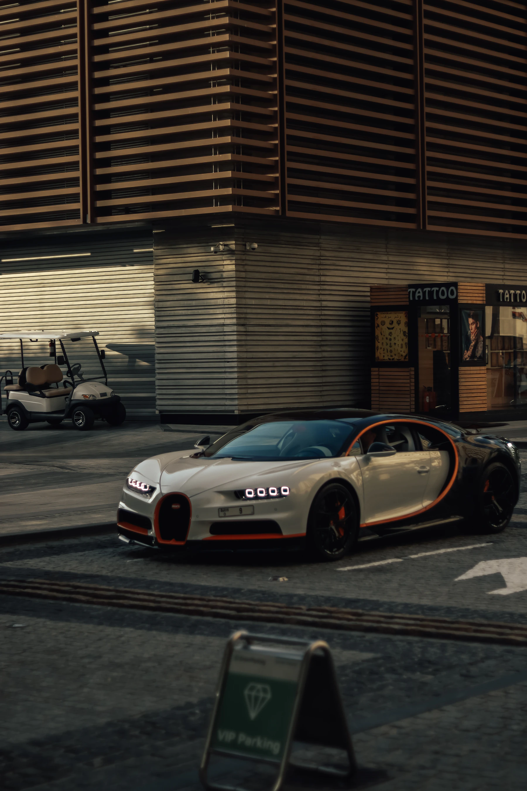 A car parked in front of a building in the UAE