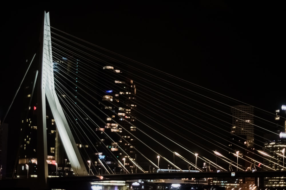 a large bridge with lights at night