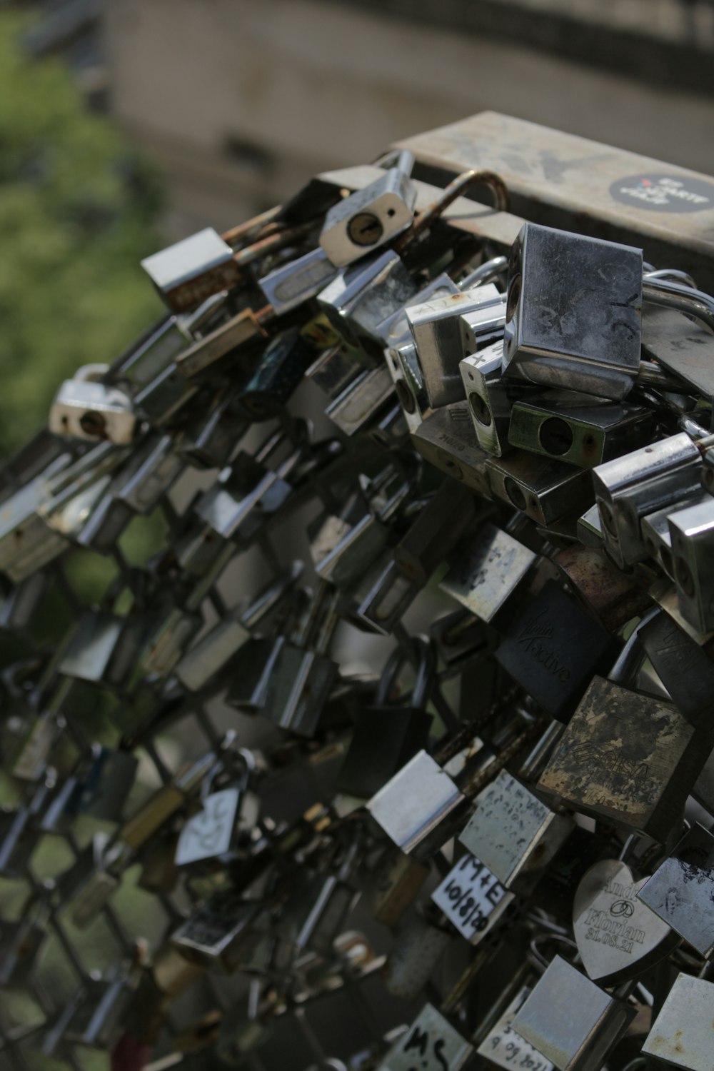 a large pile of locks