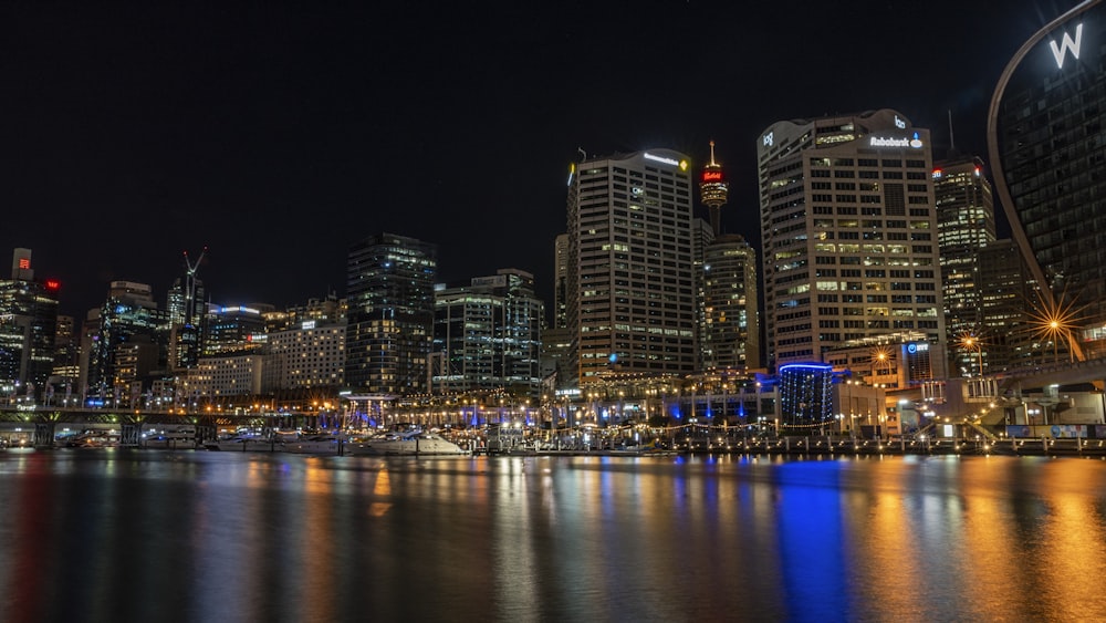 a city skyline at night