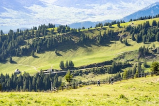 A happy family enjoying a scenic UK countryside view during their holiday.