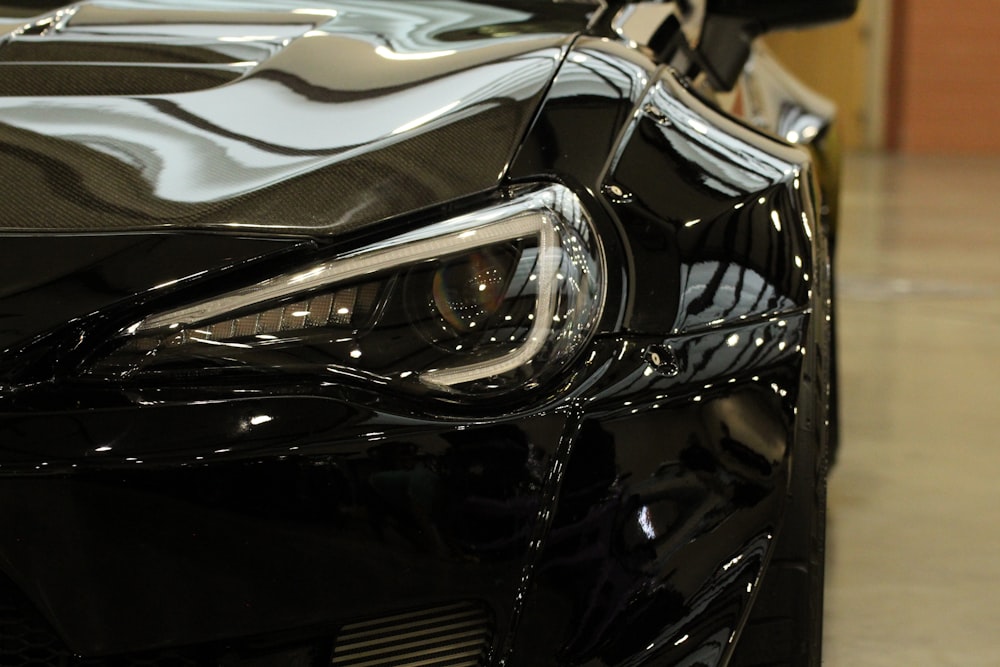 a close up of a car's headlight