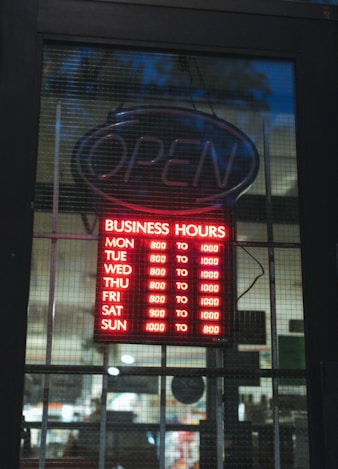 a neon sign on a building