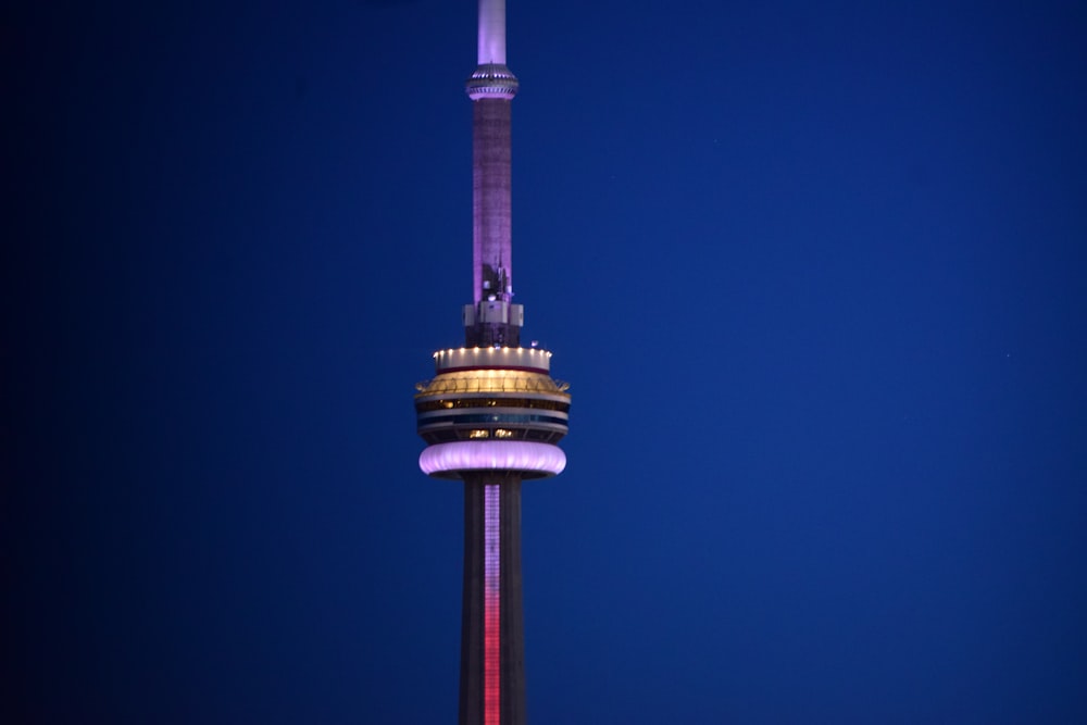 a tall tower with lights