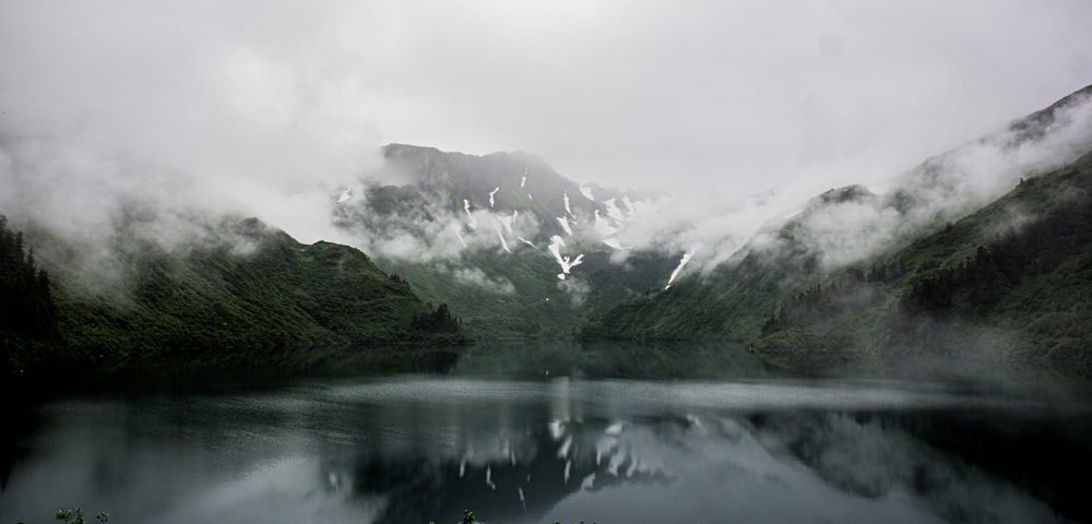 a lake with a mountain in the background