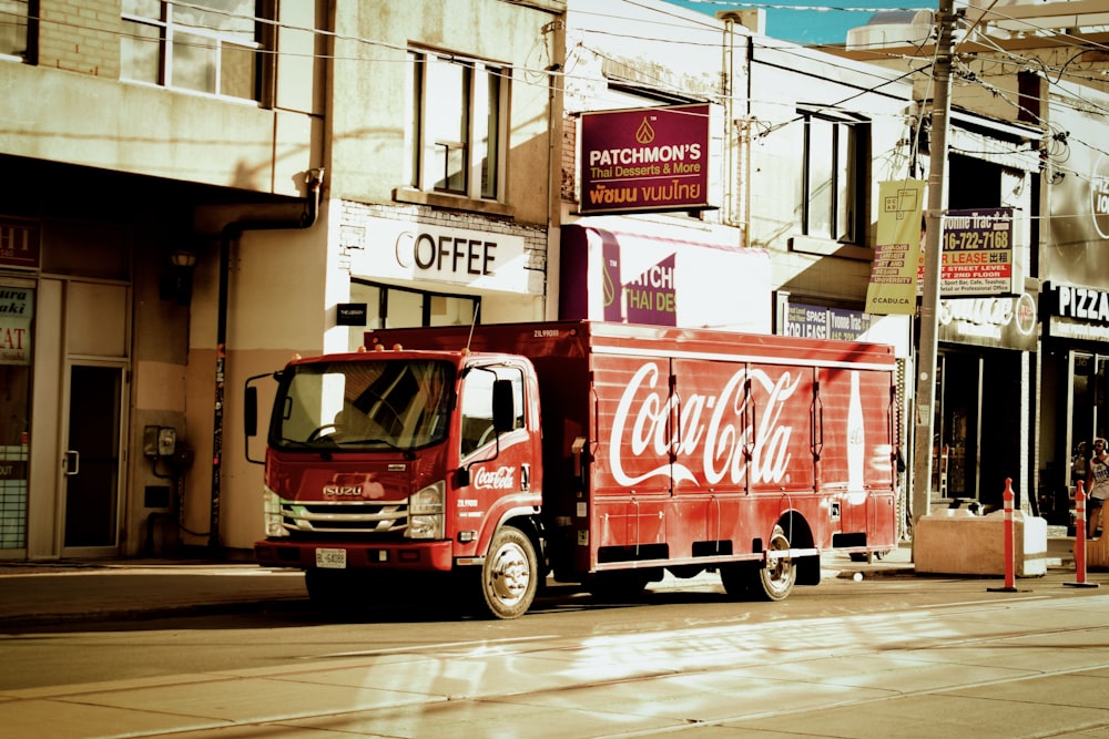 a coca-cola truck on the street