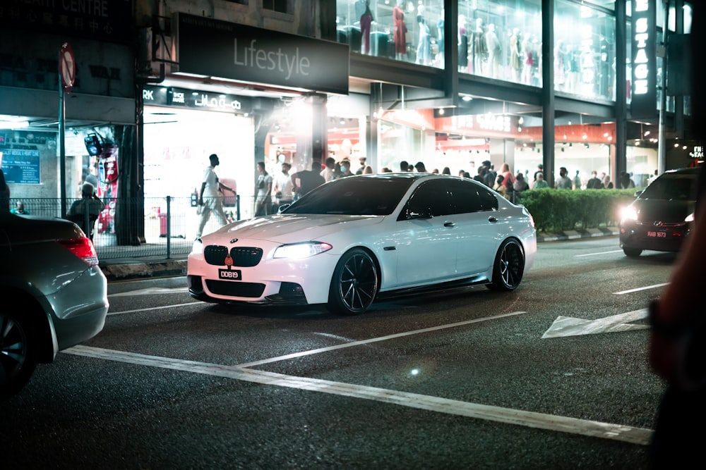 a white car on a street