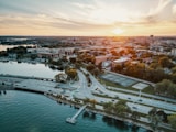 a city next to a body of water