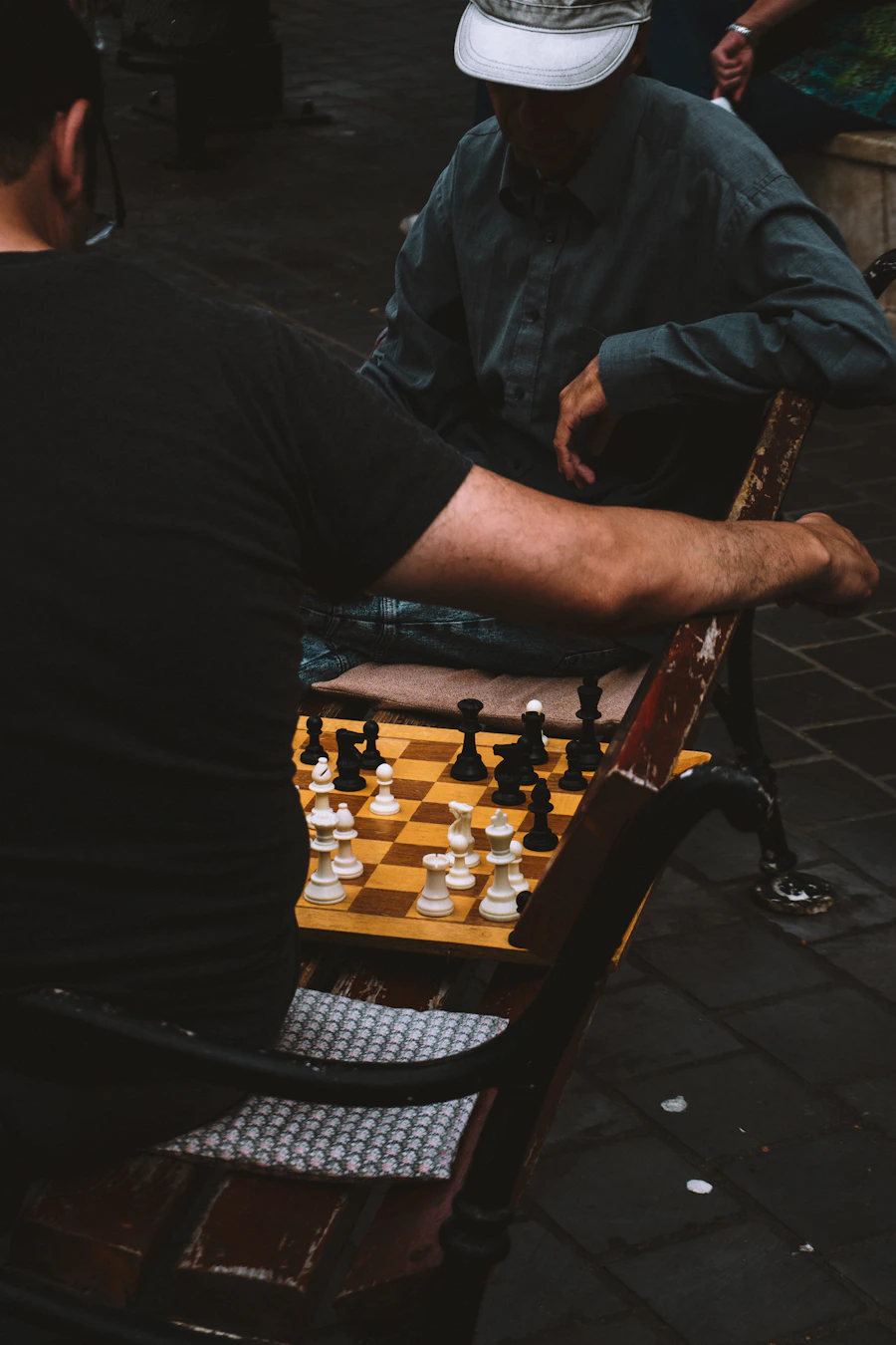 Chess player concentrating during a casual game