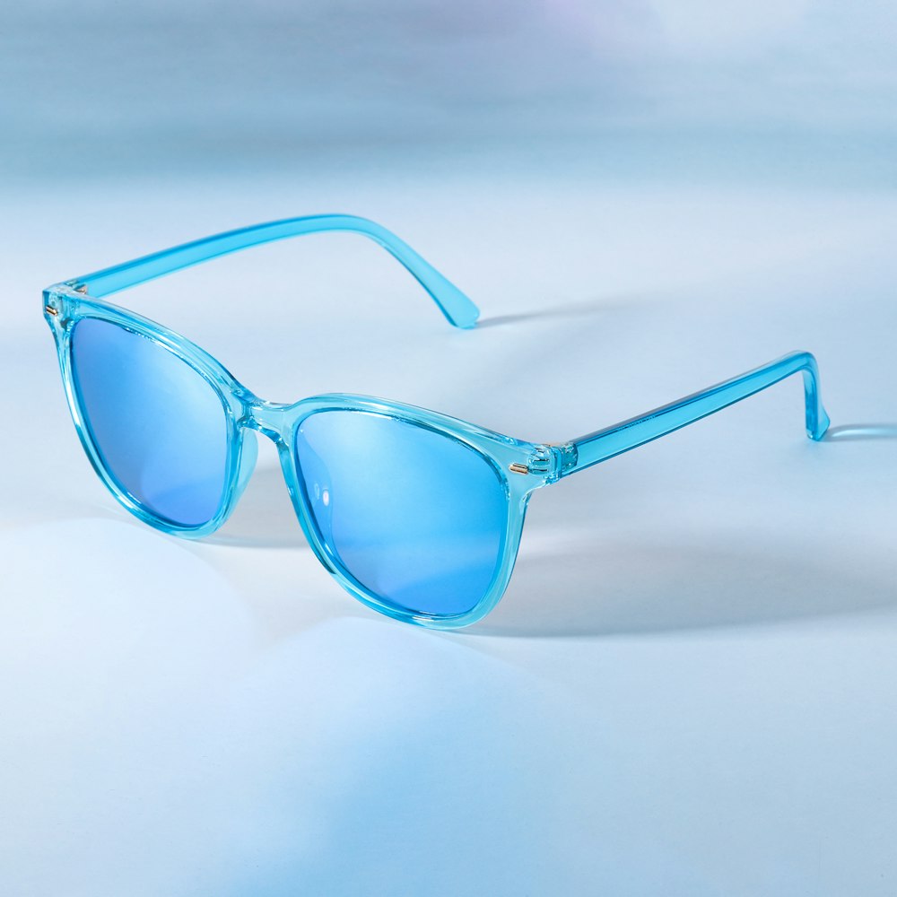 a pair of blue sunglasses