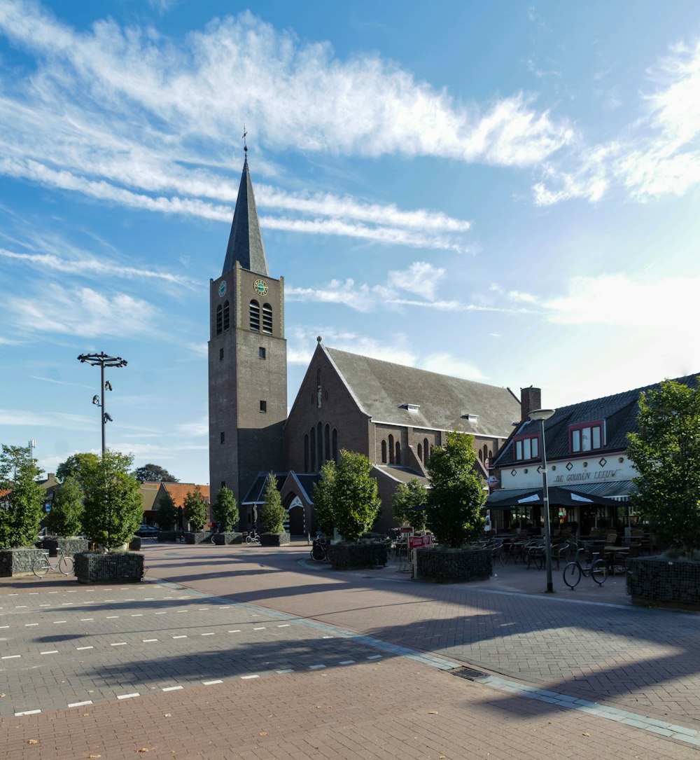 a church with a clock tower