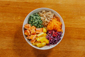 a bowl of food on a plate, healthy food