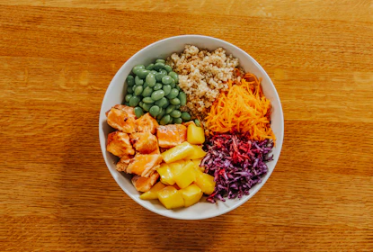 a bowl of food on a plate, healthy food