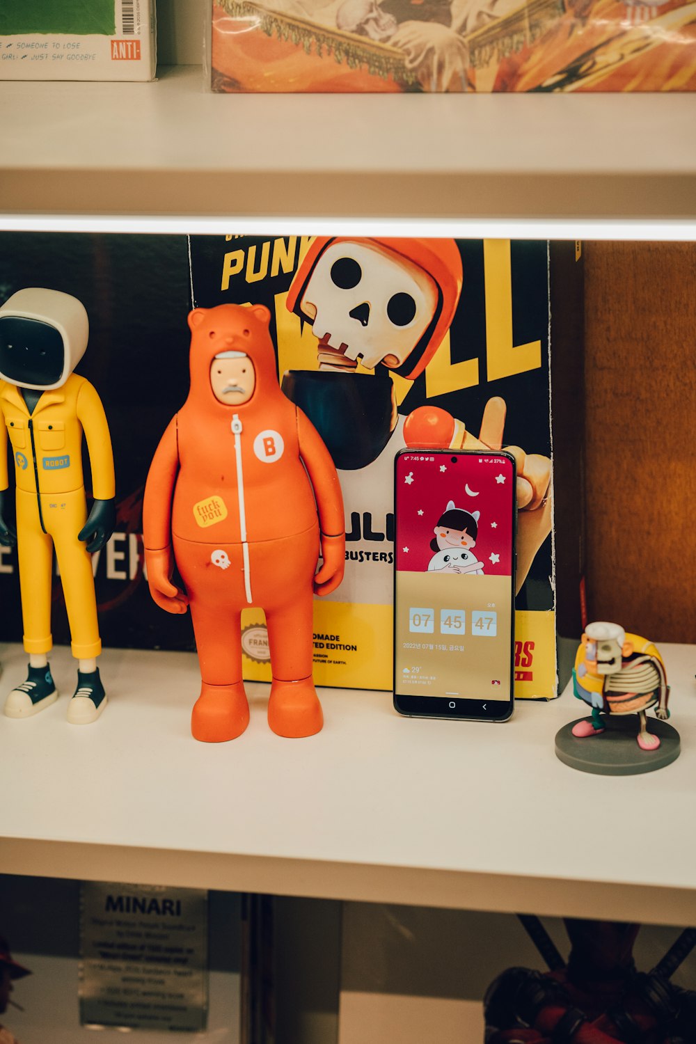 a group of toys on a shelf