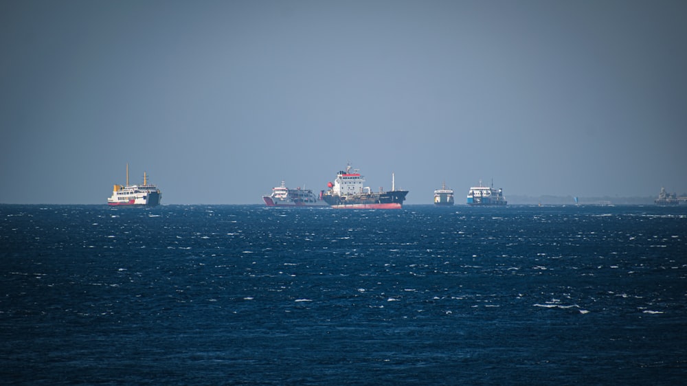 a group of ships in the ocean