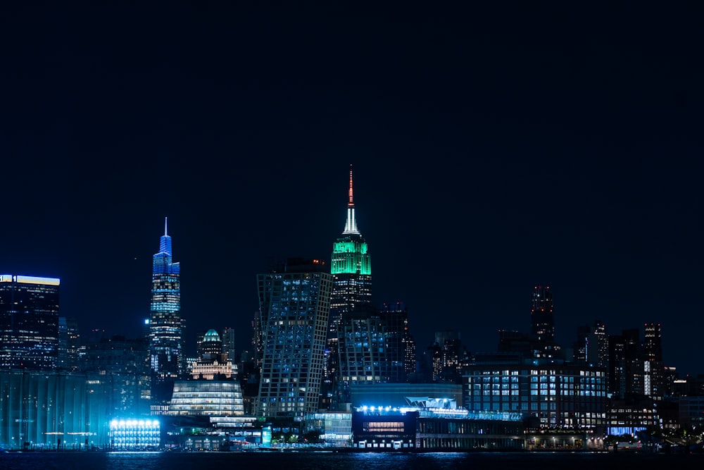 a city skyline at night