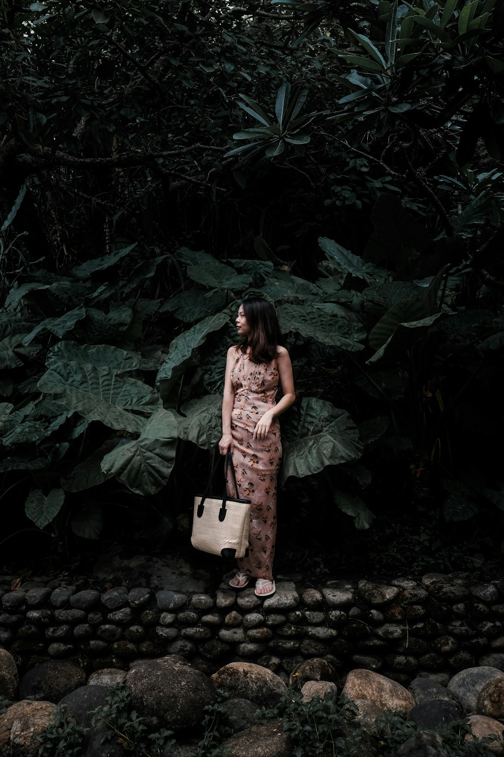 a person standing on a rock path