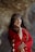 a woman in a red dress