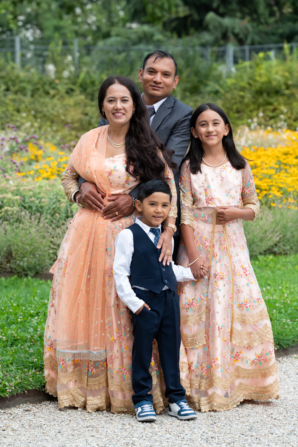 An Indian family of four outdoors