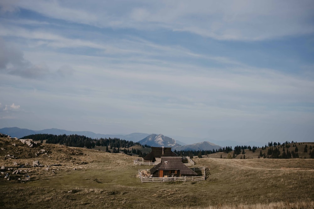 a building in a field