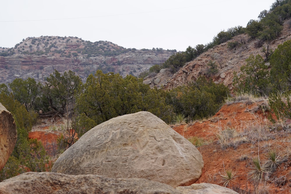 a large boulder in a rocky area