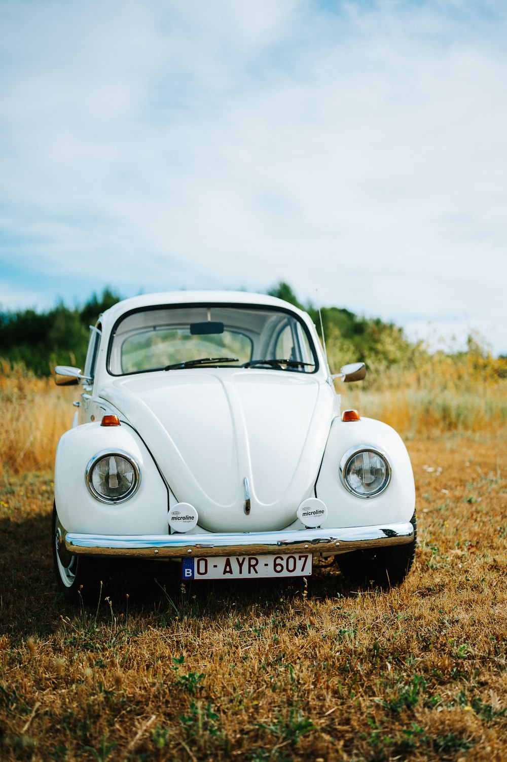a white car parked in a field