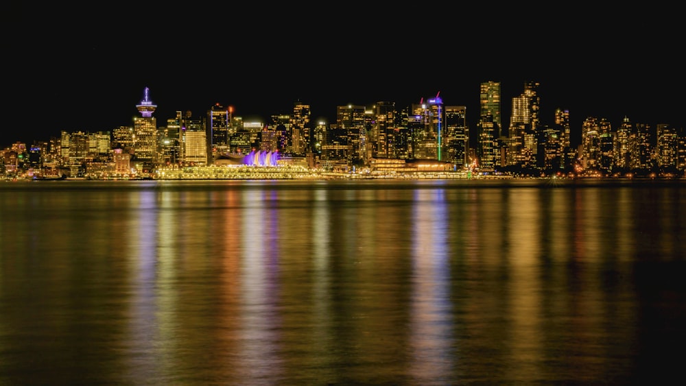 a city skyline at night